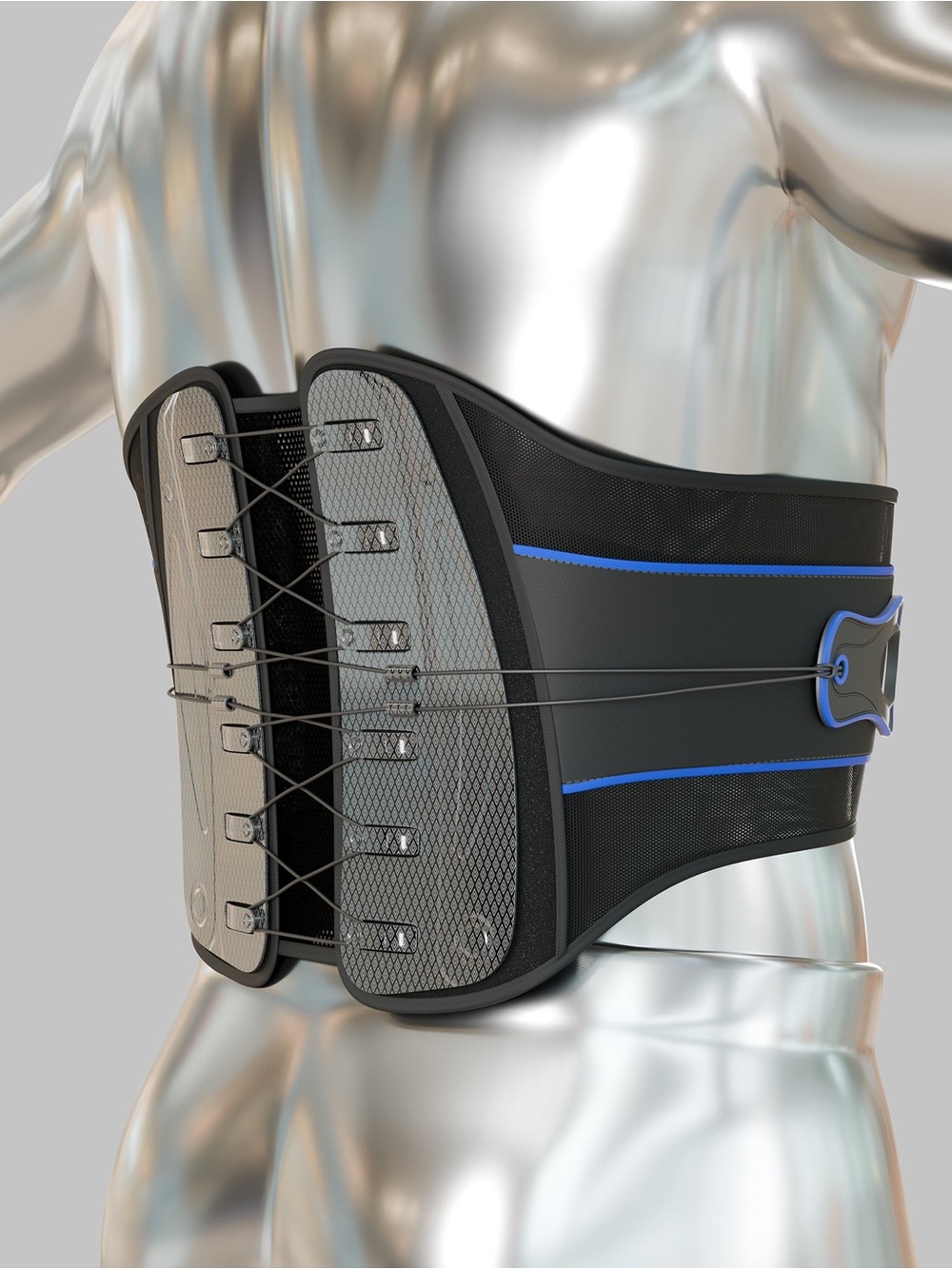 Easypull Mesh Back Brace with Blue Spine Accents